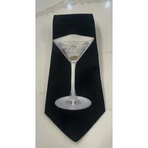 Vtg 1997 RALPH MARLIN Men’s Tie 3.75” Black 007 Bond - Etched MARTINI GLASS